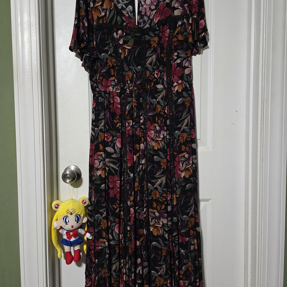 Torrid Black and Pink Floral Maxi Dress